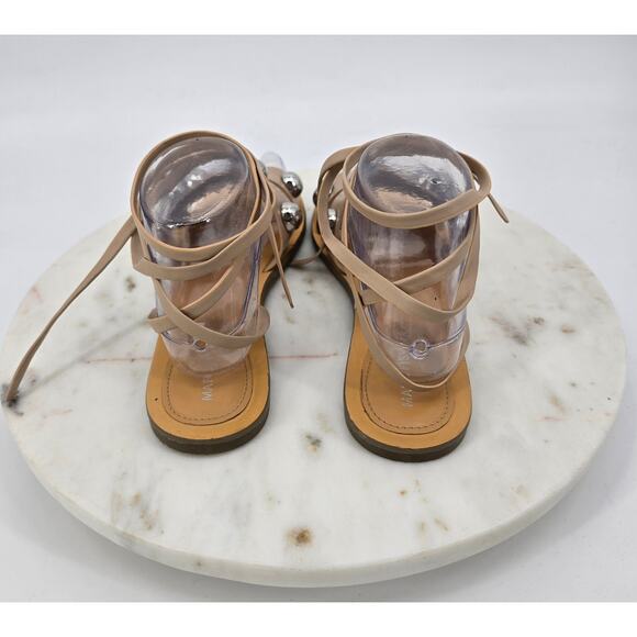 Marc Fisher Nude Studded Ankle Wrap Sandals - Picture 4 of 7